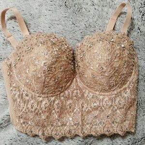 Windsor Nude Lace Jeweled top